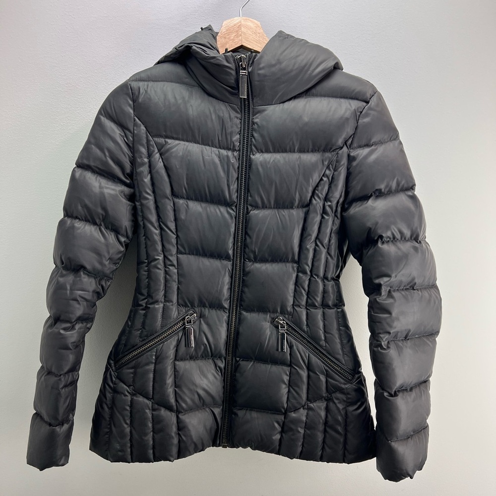 Dawn Levy Down Puffer Jacket Nikki Black Hooded Warm Designer Womens XS Chic